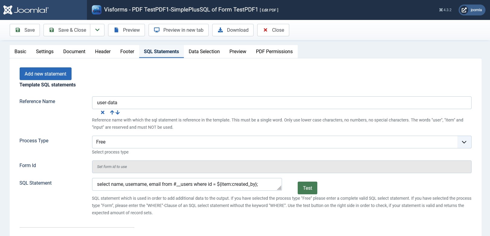 Create secondary SQL statement for the PDF template