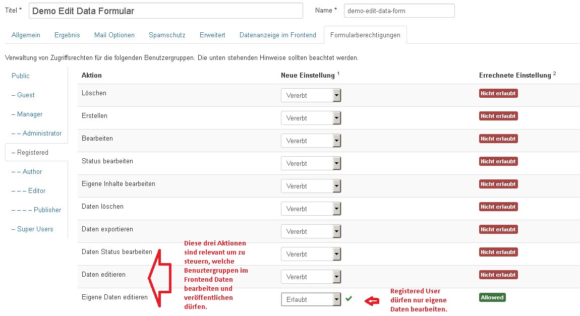 Registered User Form Permission