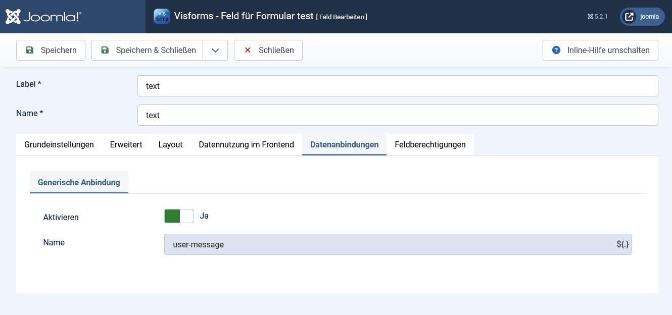 Einstellungen in der Feld-Konfiguration