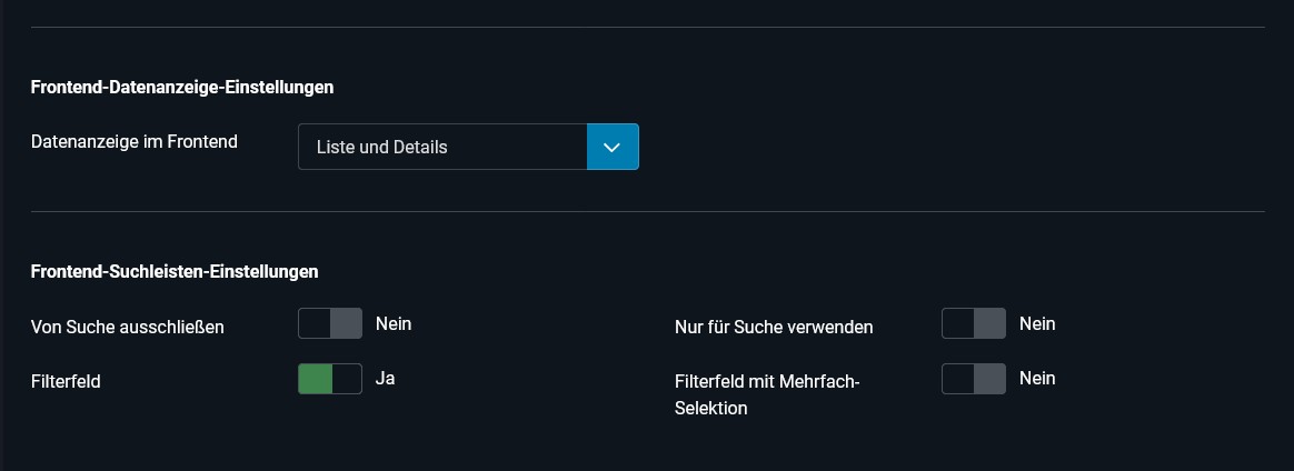 Durchsuchbarkeit und Sichtbarkeit des Feldes