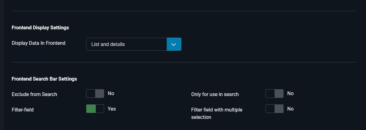 Field searchability and visibility