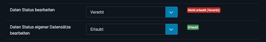 Einstellungen zur Rechtevergabe für deb Daten-Status