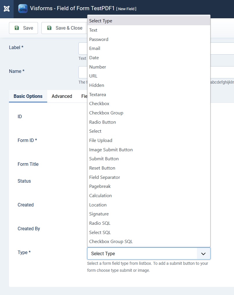 Full list of field types