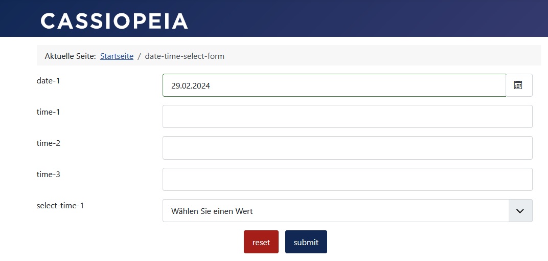 Formular mit Zeit-Feldern