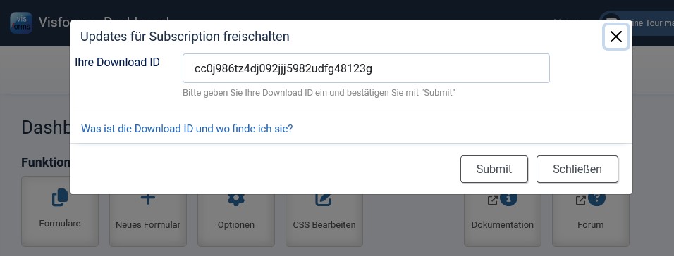 Geben Sie im Dialog Ihre Download-ID im Eingabefeld ein