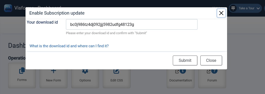 Geben Sie im Dialog Ihre Download-ID im Eingabefeld ein