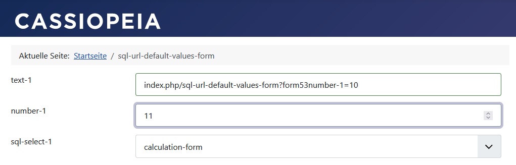 The form after the manual selection 'number1' = 11