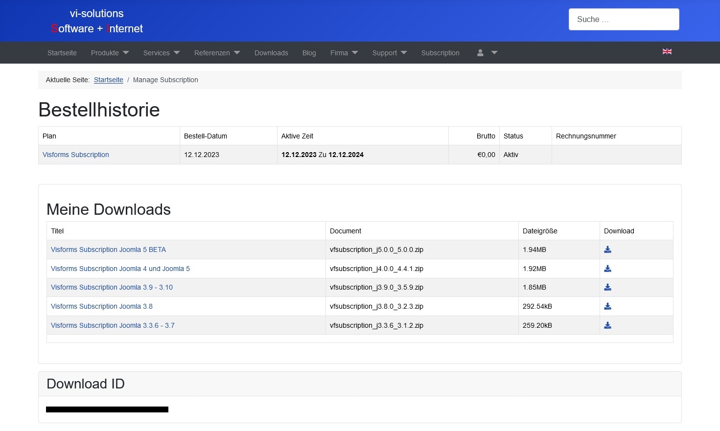 Übersichtsseite Ihrer Subscriptionen