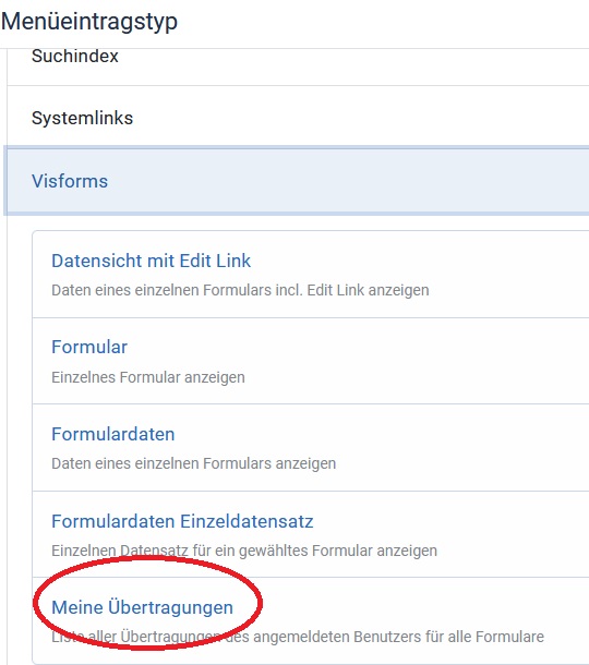 Menu Type My Submissions Menu Type 'My Submissions'