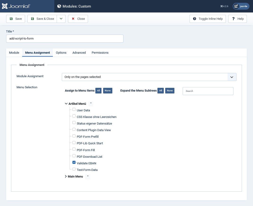 Module assignment: Only on the selected pages Module assignment: Only on the selected pages