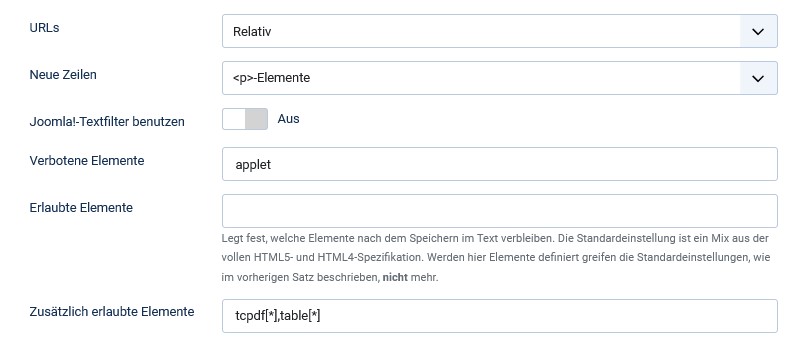 Voreinstellungen für die Benutzer-Gruppe 'Administrator'