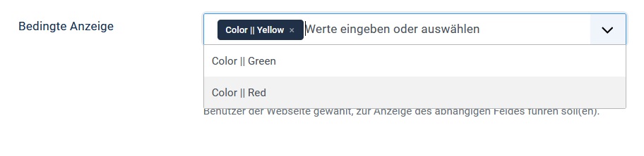 Conditional display option selected Conditional display option selected