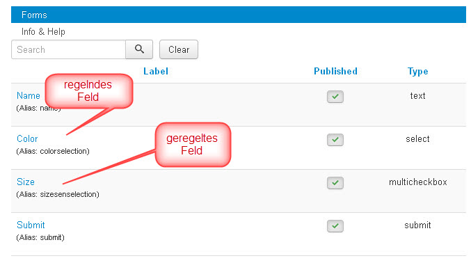 List of fields in the administration List of fields in the administration