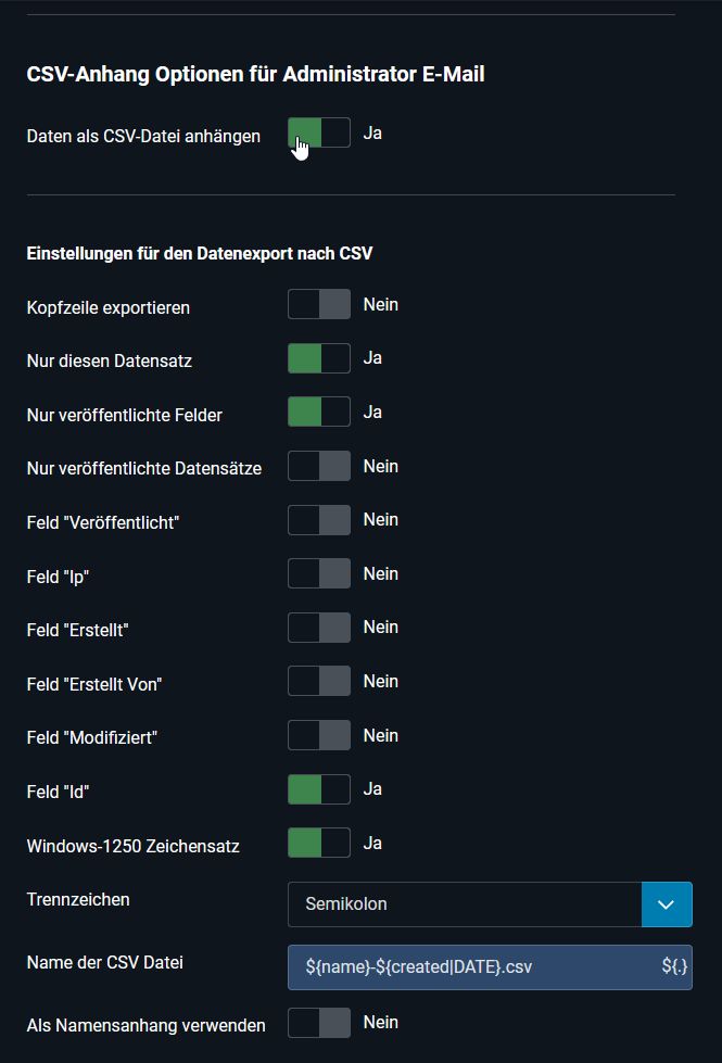 CSV der Administrator-E-Mail