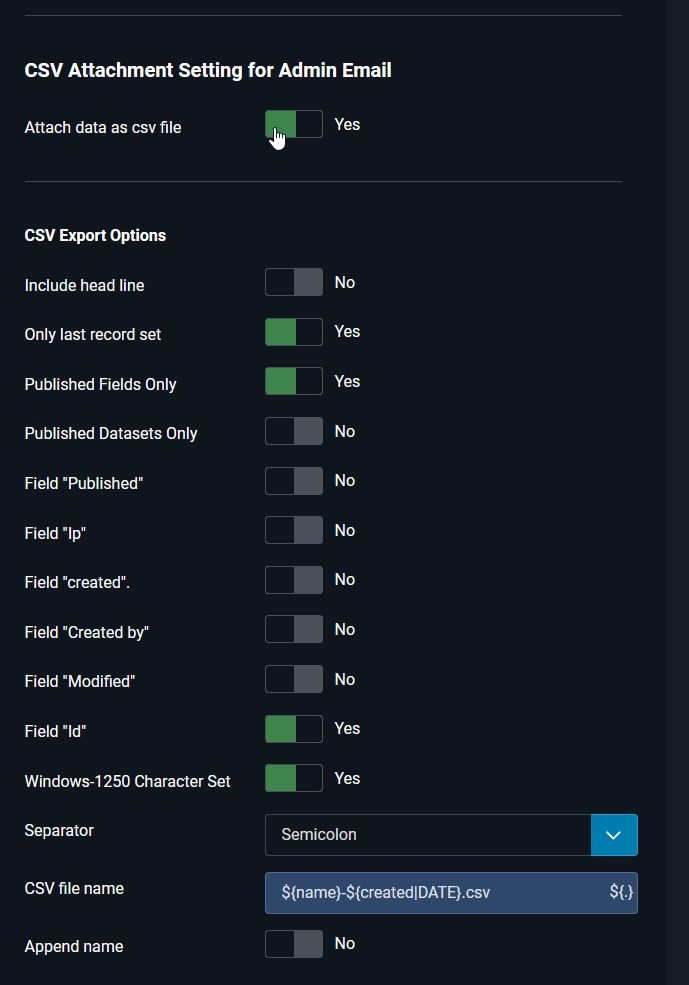 CSV of the Administrator Email
