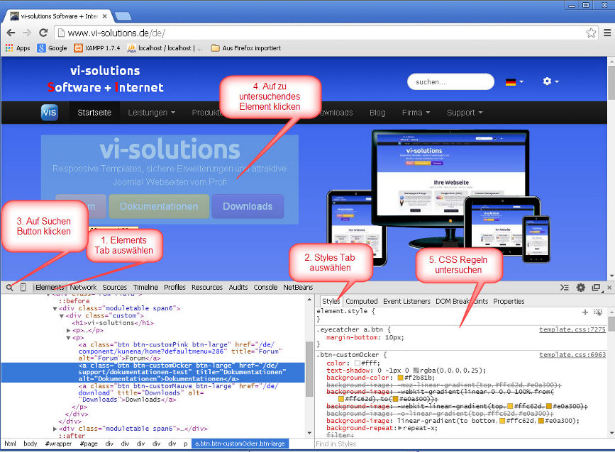 Verwendung der Entwicklertools im Google Chrome