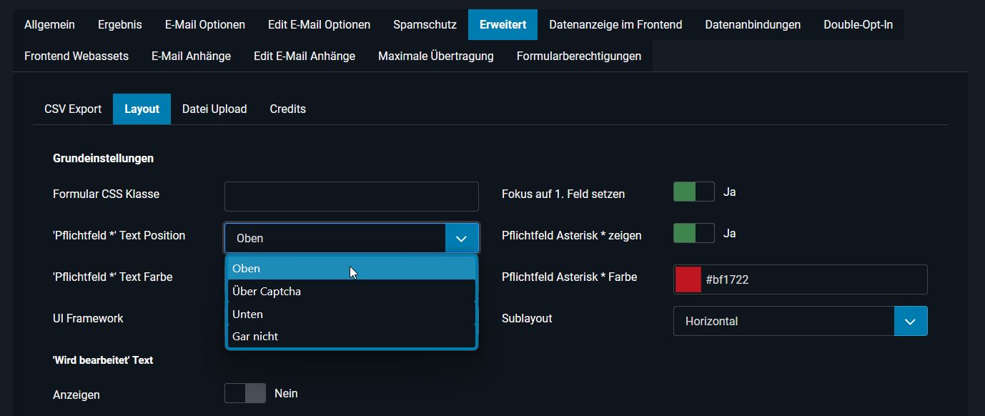 Pflichtfeld-Anzeige konfigurieren: Voreinstellung im der Formular-Konfiguration