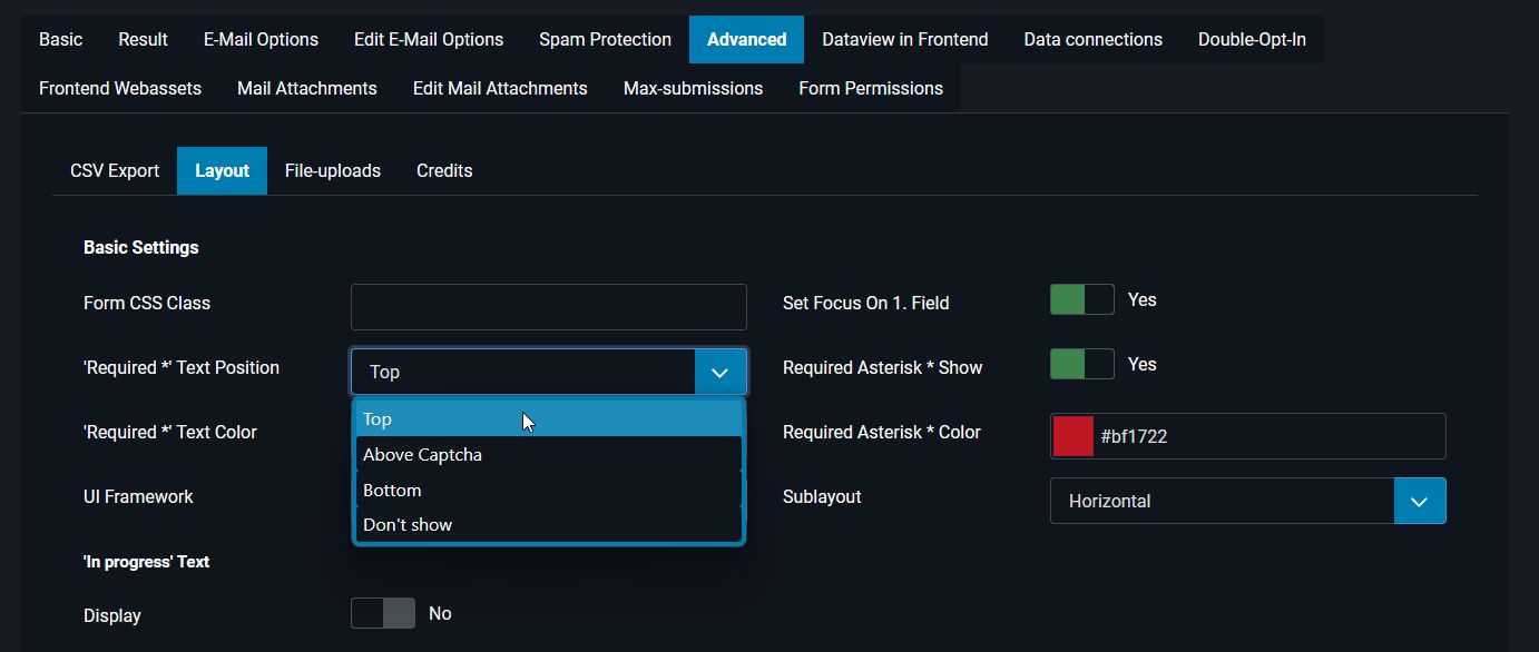 Configure required field display: Default setting in the form configuration
