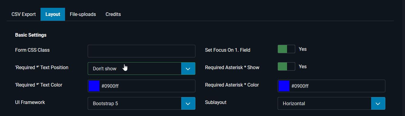 Example configuration in blue with no 'Required *' text in the form