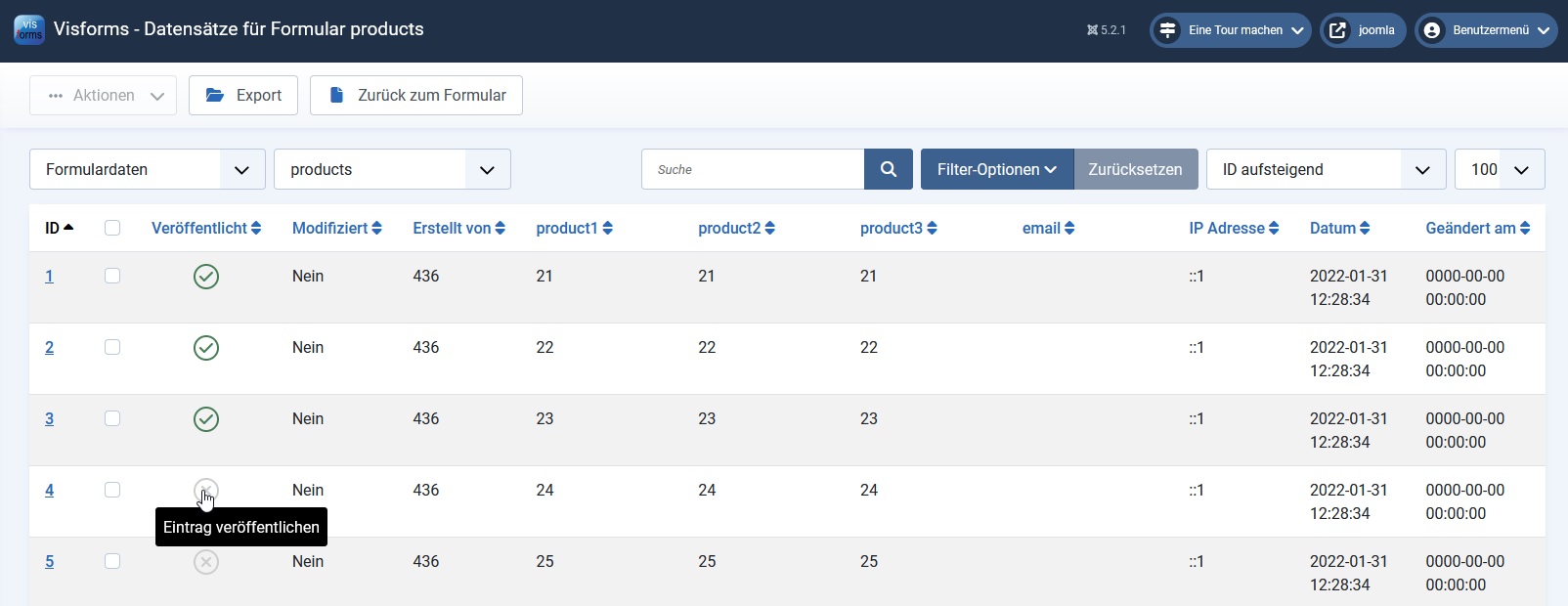 Einen einzigen Datensatz veröffentlichen