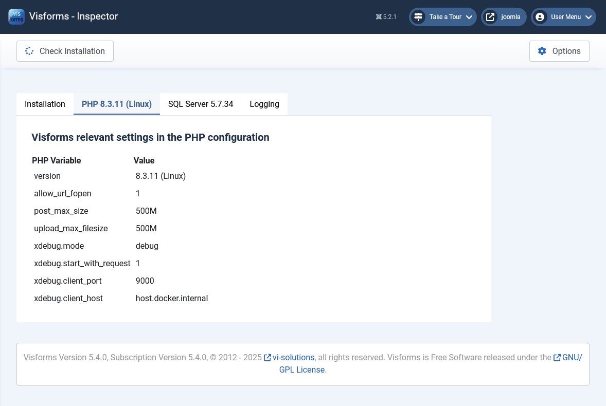 Display PHP version and variables