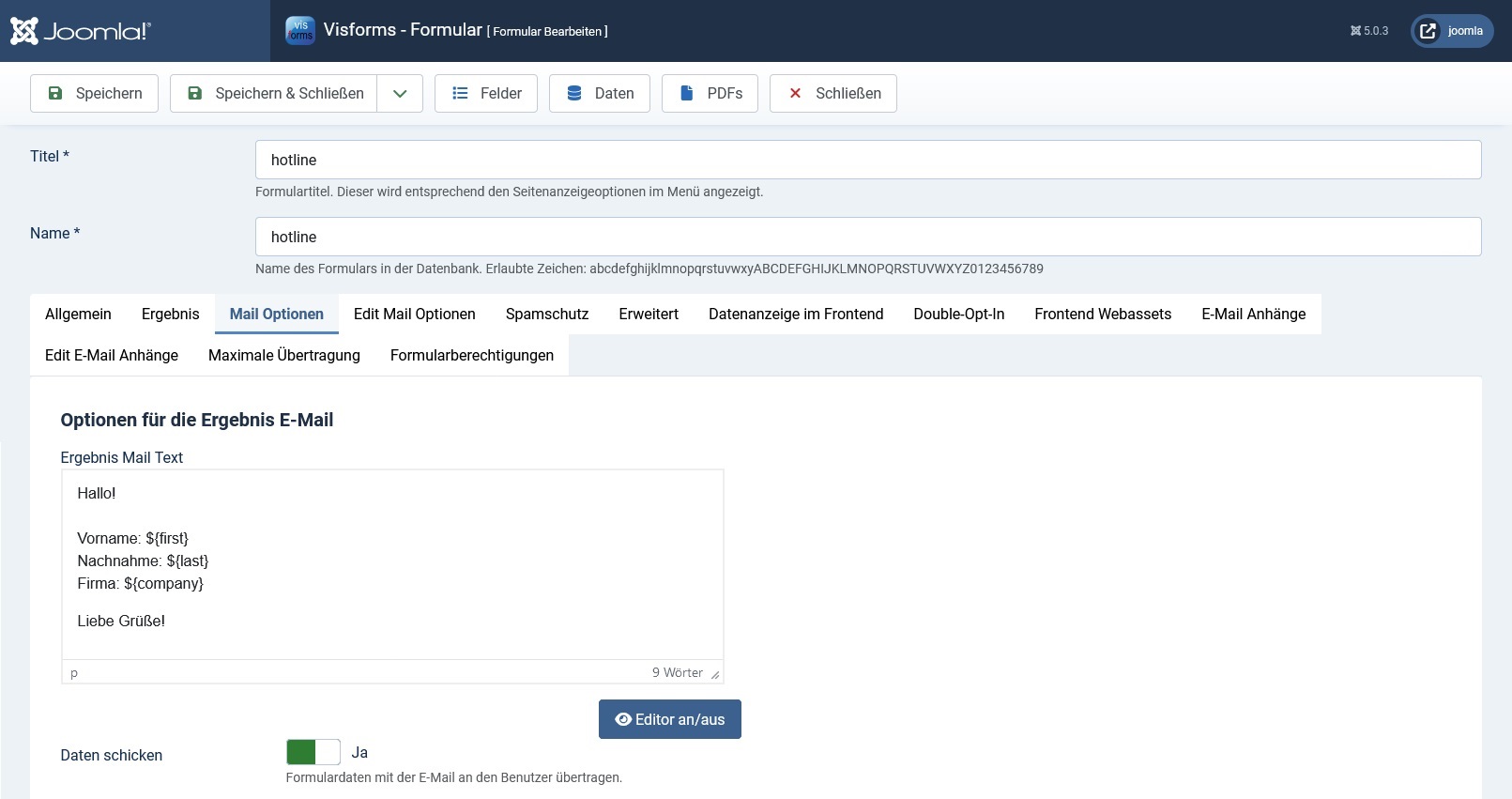 Options for controlling the message content