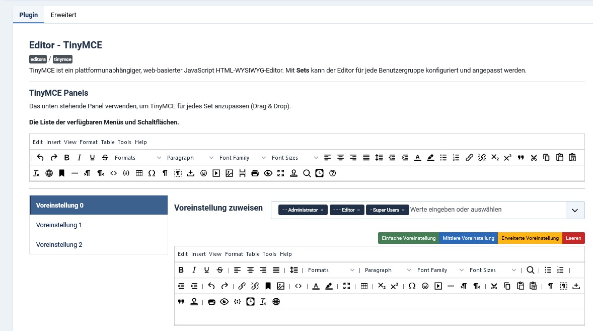 TinyMCE Konfiguration: Set-Assigment