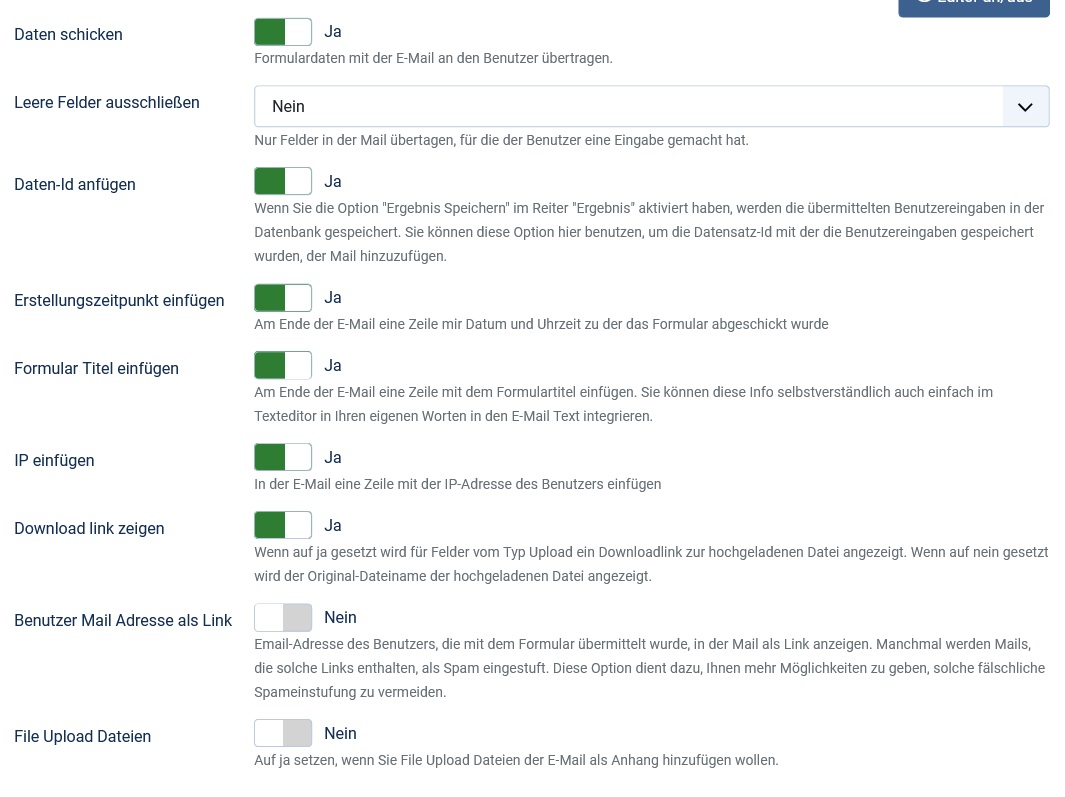 Options for controlling the message content of the admin email