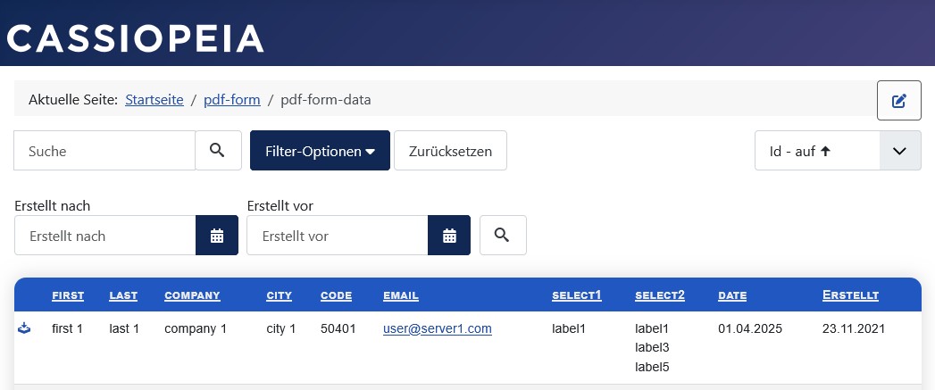 Suchfilter-Leiste mit Erstellt Such-Filter