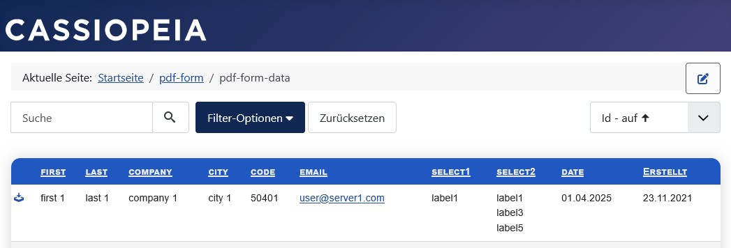 Filter-Optionen-Button zur Anzeige der Suchfilter-Leiste