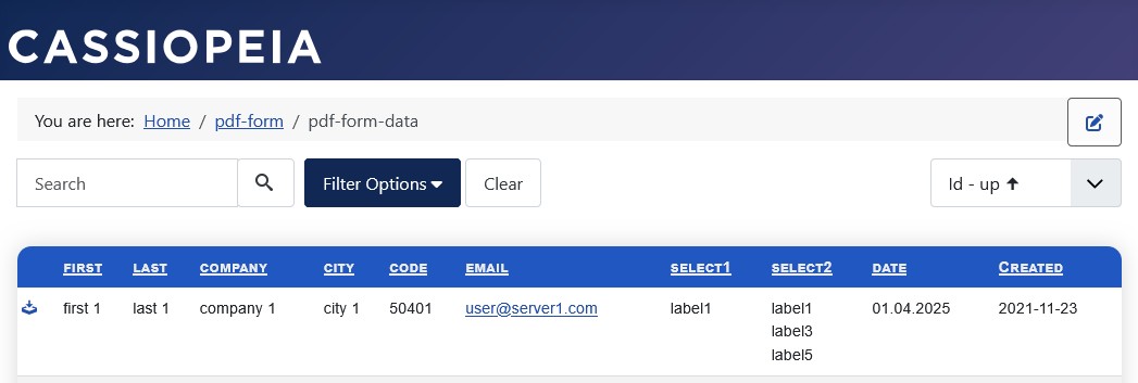 Filter Options button to display the search filter bar