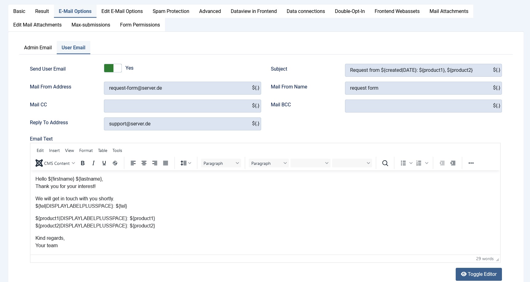 User Mail Control Options