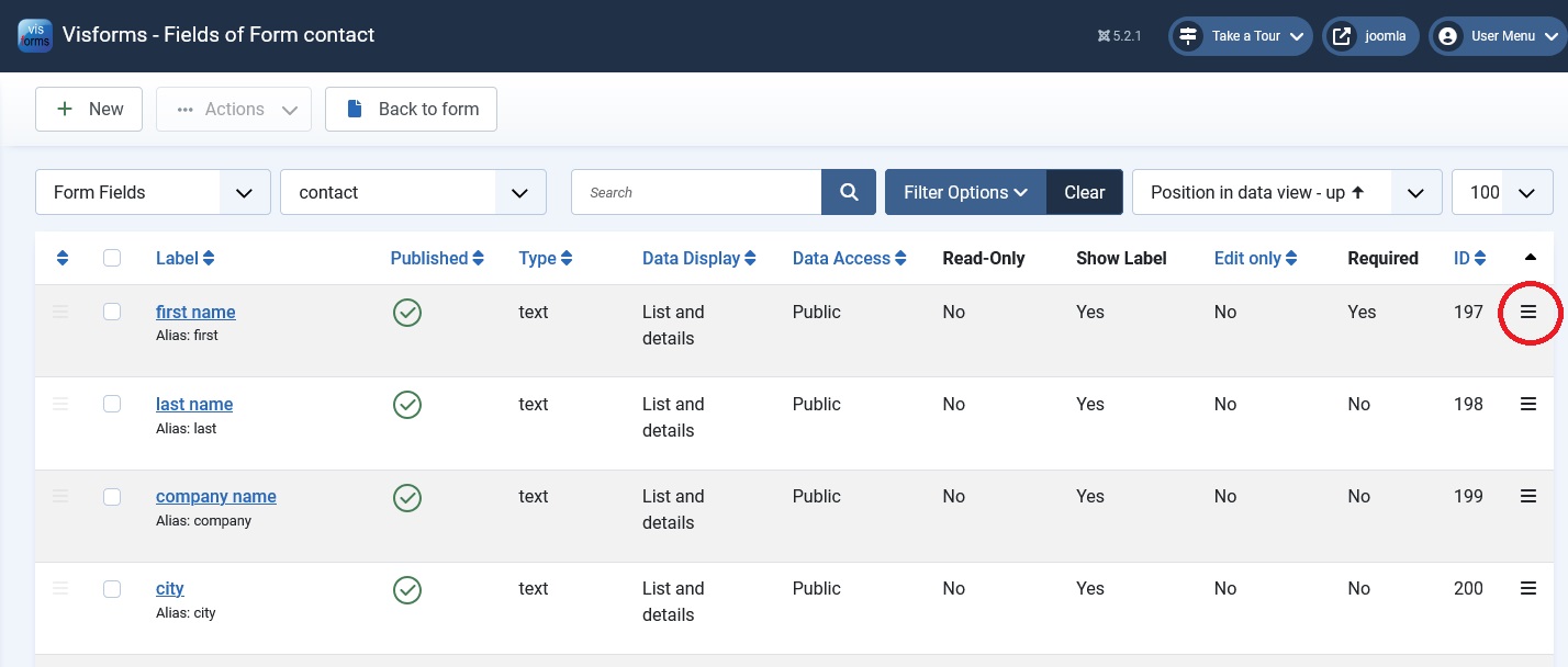 Change order in data view