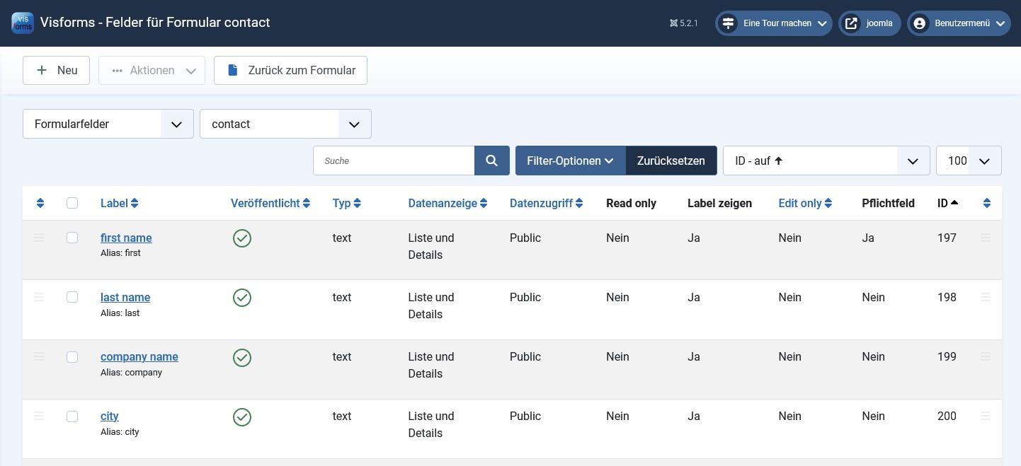 Sortierung aufsteigend nach ID