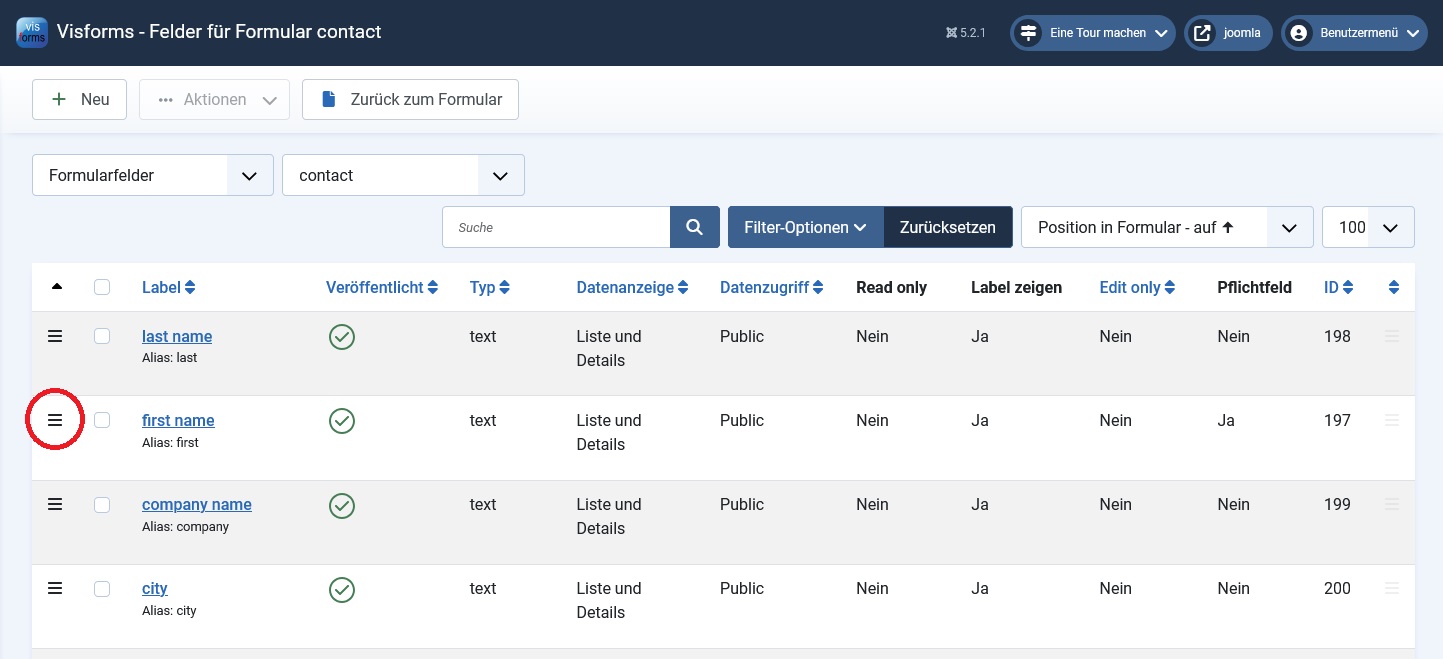 Reihenfolge durch Drag&Drop geändert