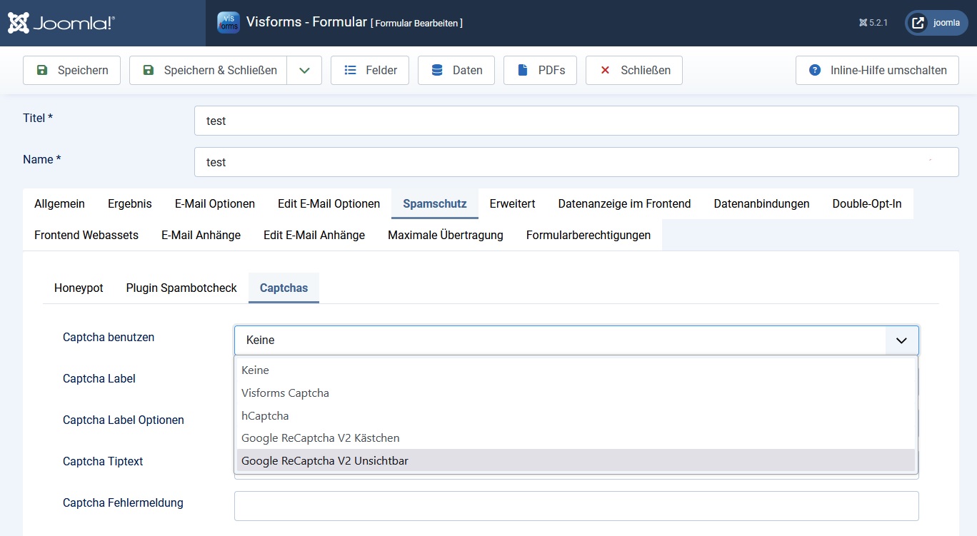 Auf Reiter 'Spamschutz' aktivieren
