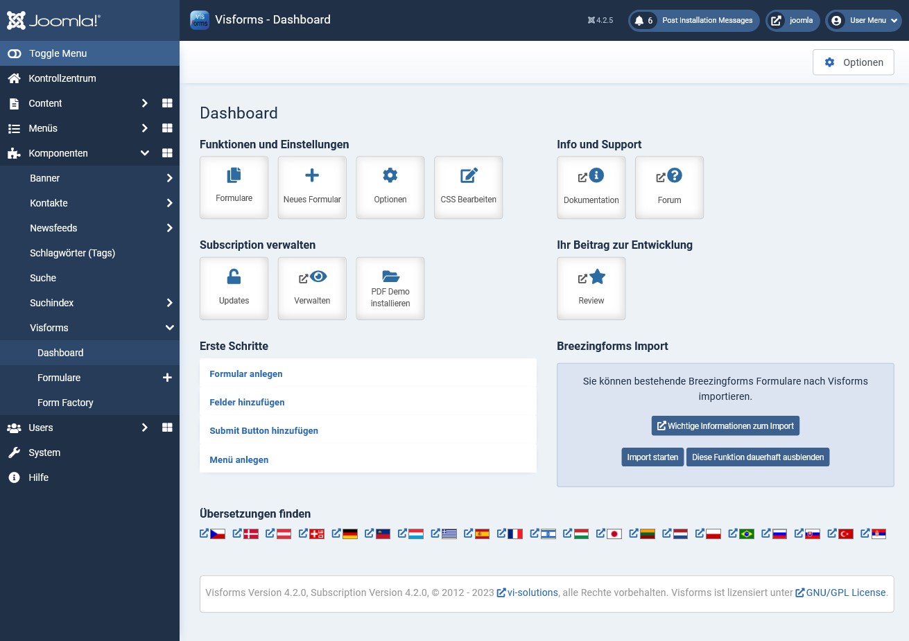 Visforms Dashboard: Breezingforms Import